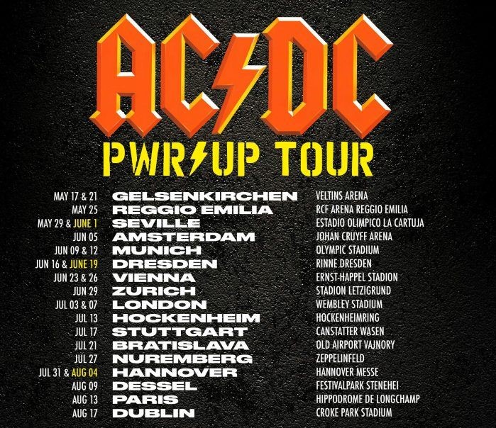 AC/DC tourt 2024 durch Europa. Deutschland, Italien, Spanien, &Ouml;sterreich, Schweiz, England, Slowakei, Irland, Belgien und Frankreich werden besucht.