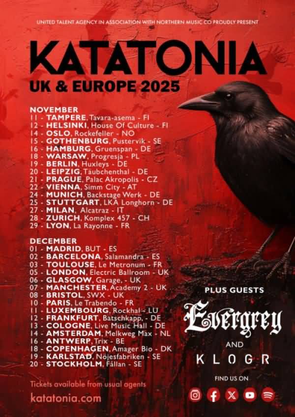 Das Tourplakat von Katatonia mit Begleitung von Evergrey und Klogr