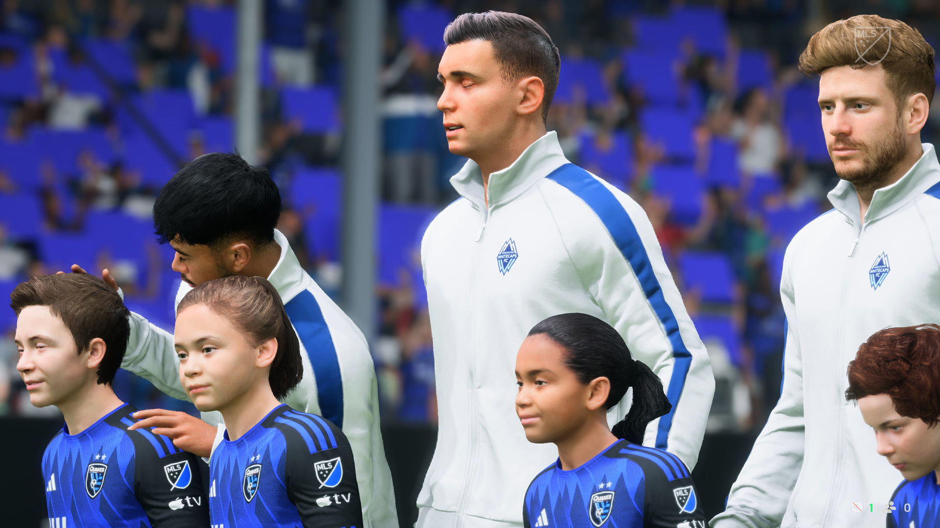 Kinder begleiten die Fu&szlig;baller mit auf den Rasen