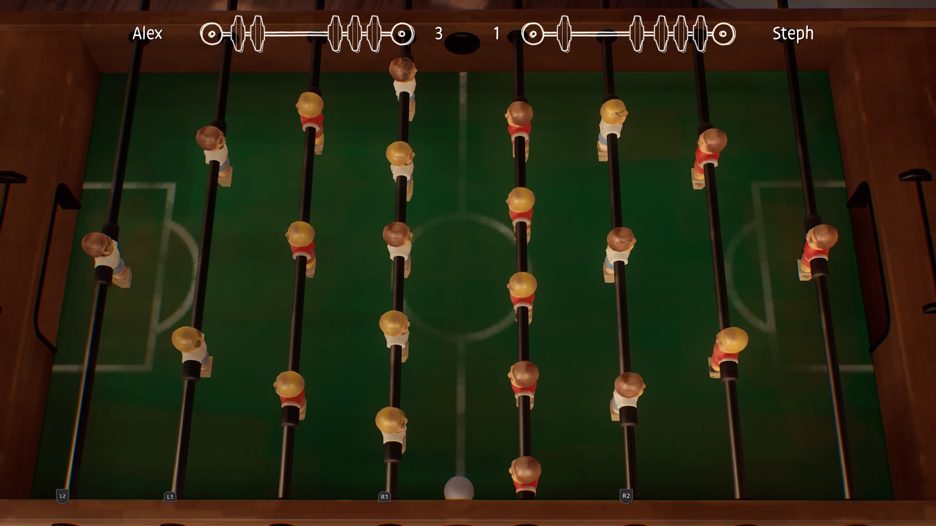 Die Herausforderung zum Tisch-Kicker nimmt Alex nat&uuml;rlich an.